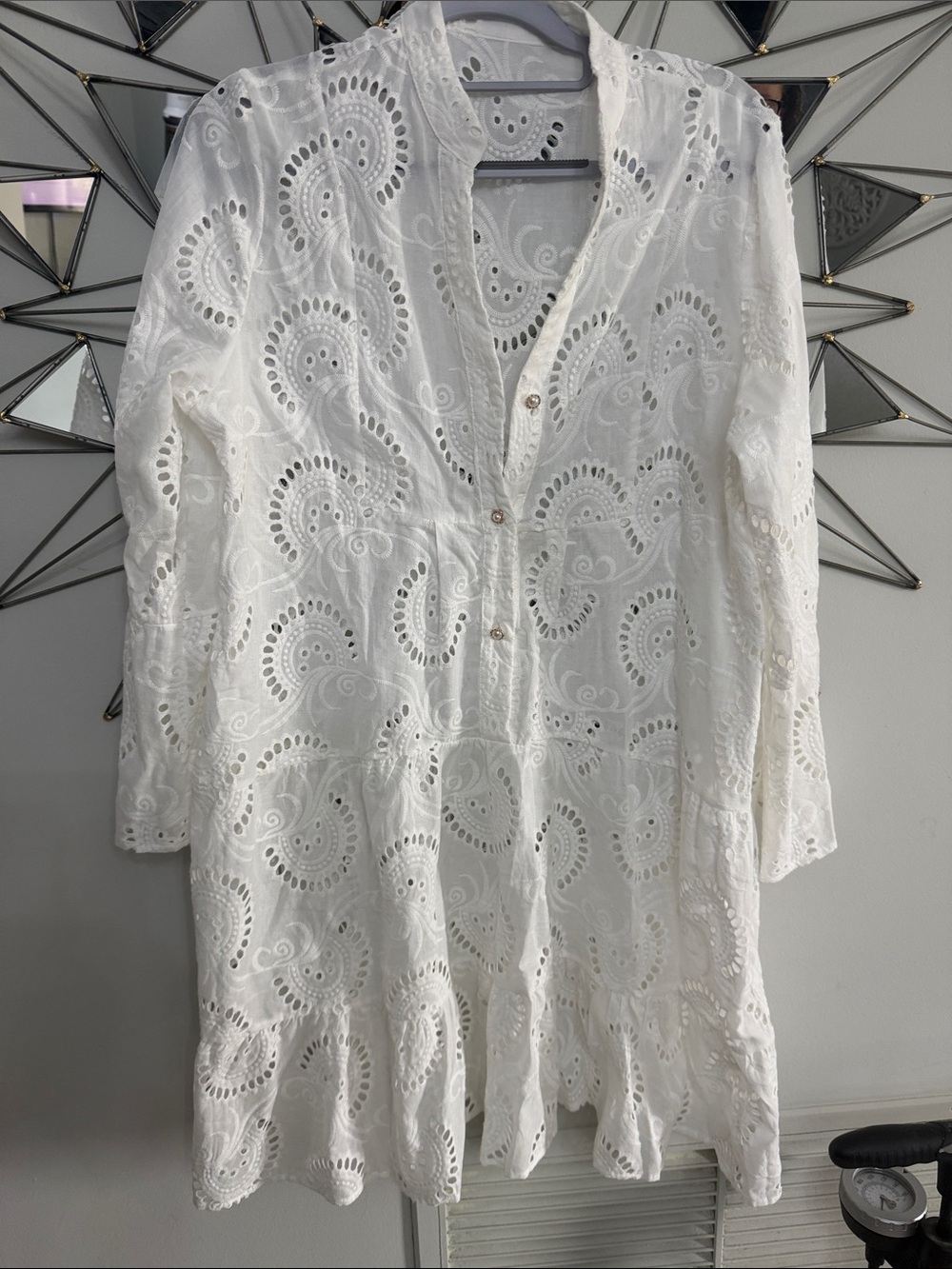 White Long Sleeve Eyelet Dress , beach , pool or whatever you want
